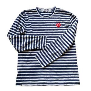 Comme Des Garcons Play Navy / White Long Sleeve Heart Logo Stripe Tee M